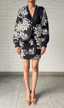 Hemant And Nandita | Dea Jacquard Acrylic Nylon Mini Skirt | Black White