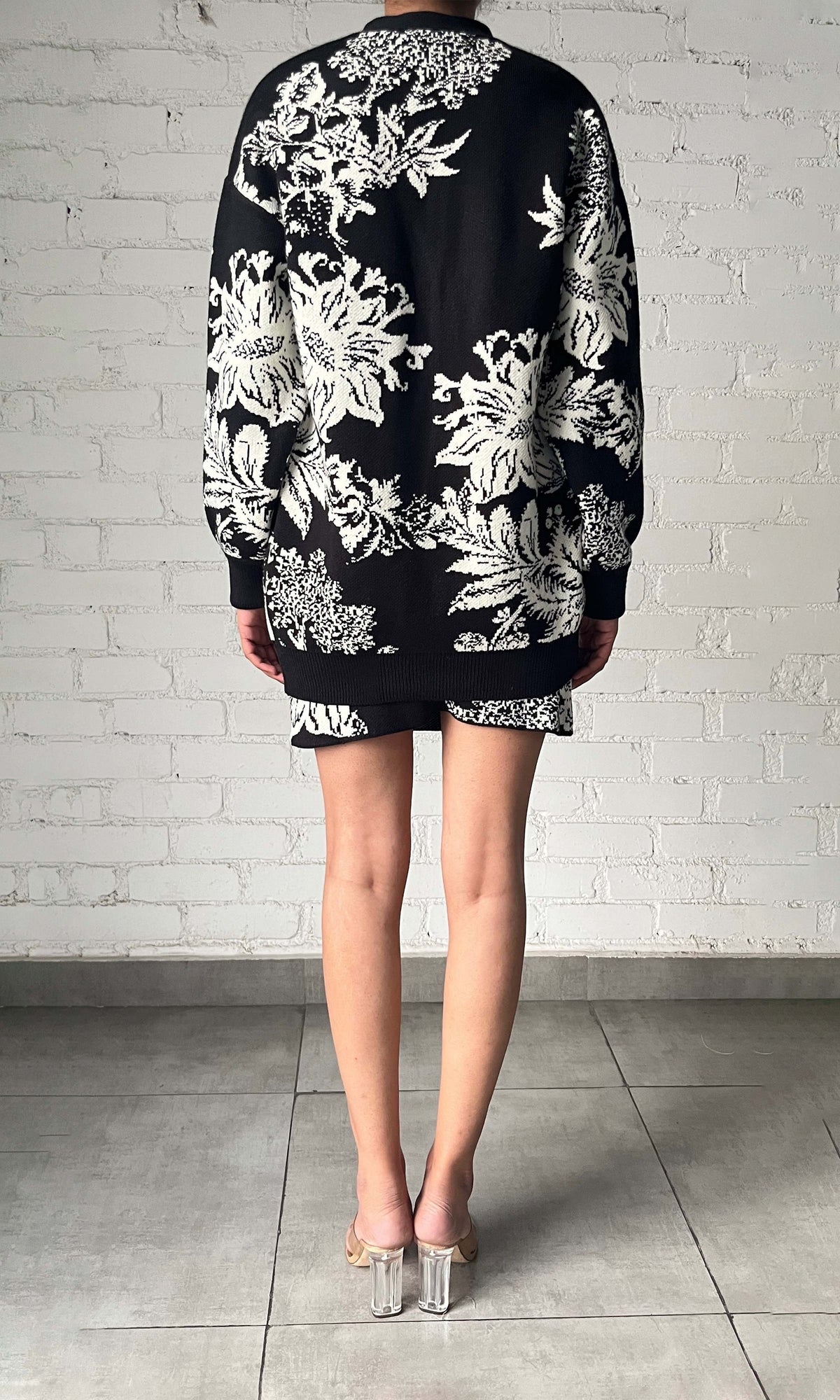 Hemant And Nandita | Dea Jacquard Acrylic Nylon Mini Skirt | Black White