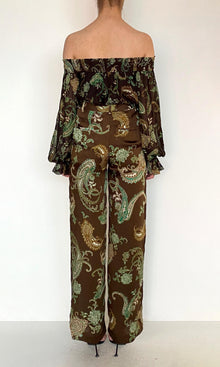 Hemant And Nandita | Dira Viscose Satin Straight Pants | Dark Brown