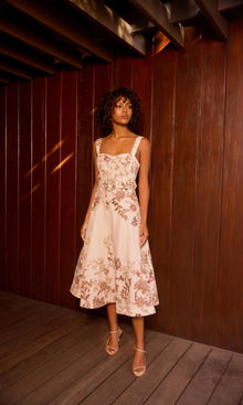 Hemant And Nandita | Diza Linen Cotton Midi Dress With Buckle Belt | White