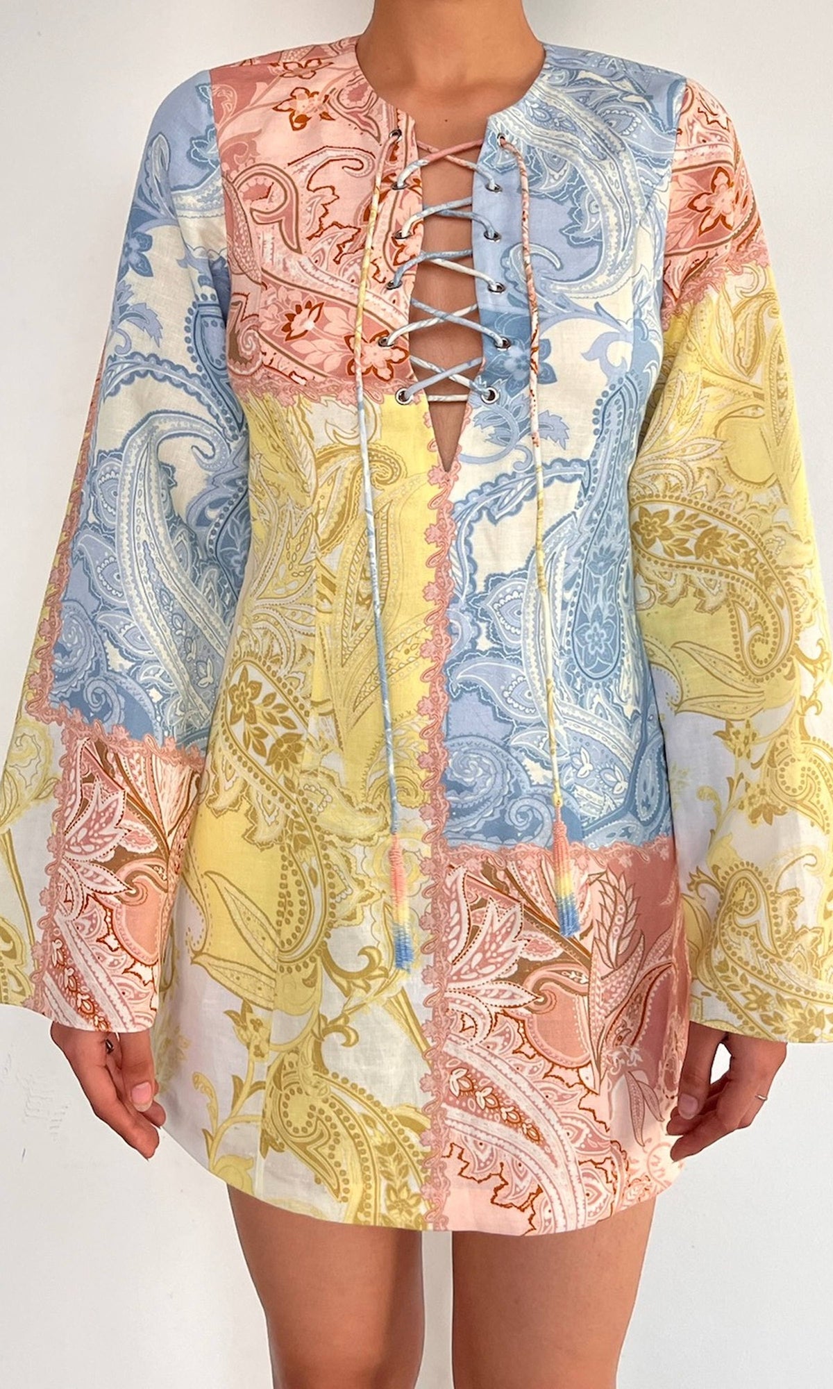 Hemant And Nandita | Fiza Linen Cotton Patch Mini Dress | Multi