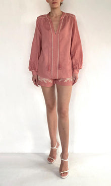 Hemant And Nandita | Gul Linen Cotton Front Tie Top | Dusty Pink