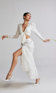 Hemant And Nandita | Ilara Nylon Jacquard Midi Skirt | White