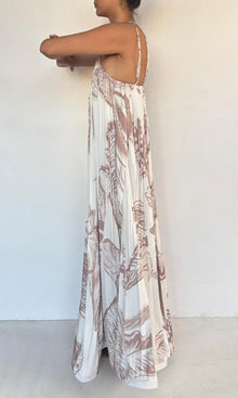 Hemant And Nandita | Ines Viscose Satin Long Dress | Beige White