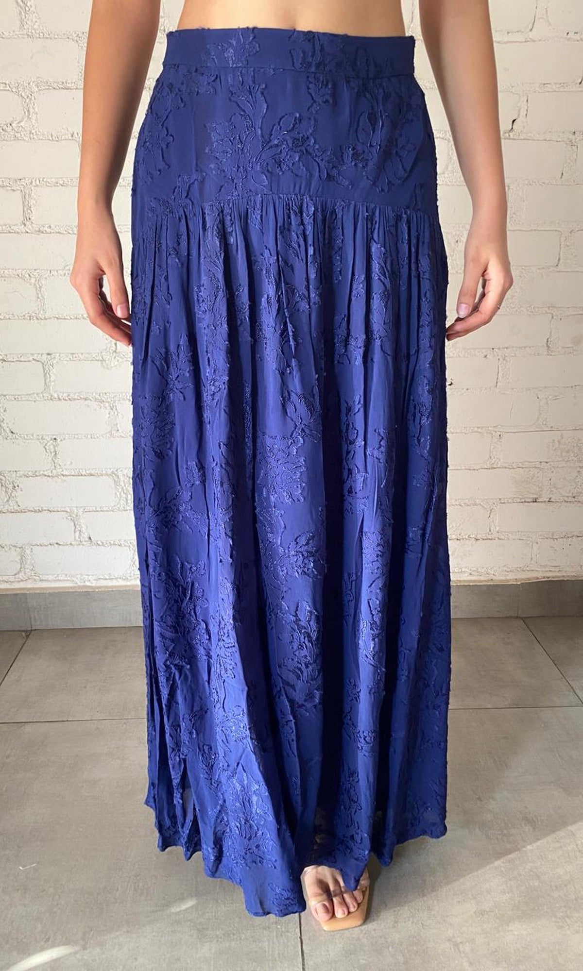Hemant And Nandita | Inv Poplin Cotton Long Skirt | Blue