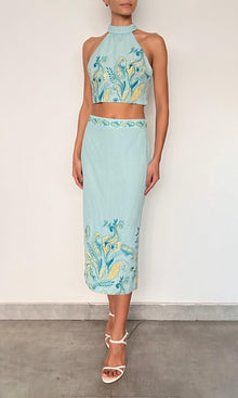 Hemant And Nandita | Inv Linen Cotton Top | Turquoise Multi