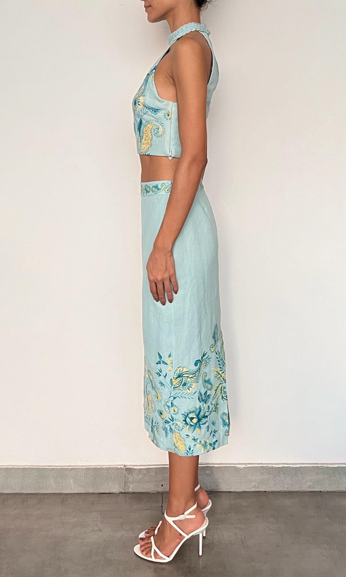 Hemant And Nandita | Inv Linen Cotton Top | Turquoise Multi