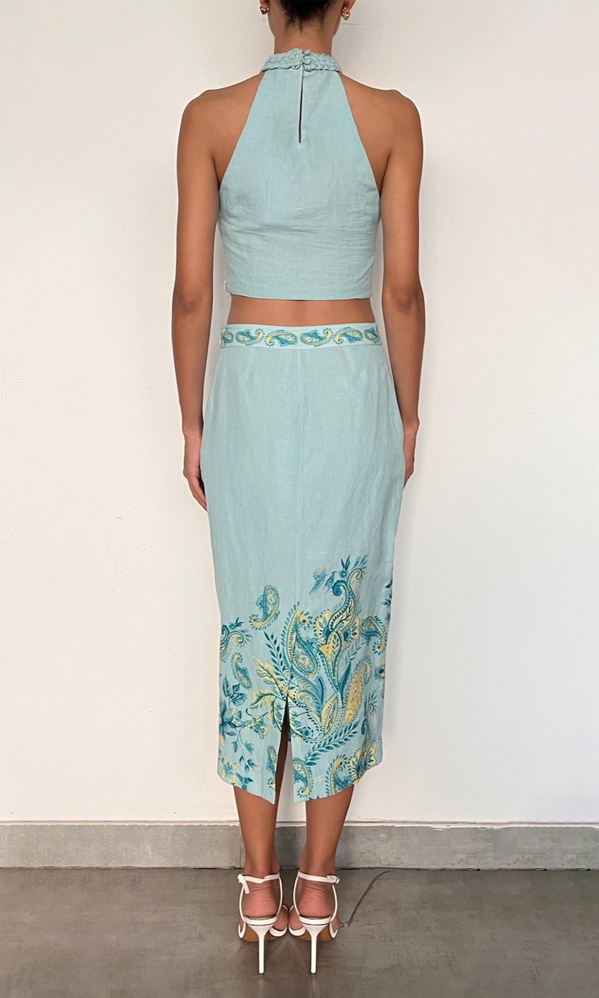 Hemant And Nandita | Inv Linen Cotton Top | Turquoise Multi