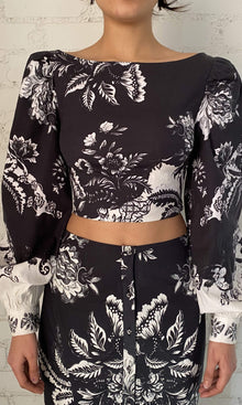 Hemant And Nandita | Inv Linen Lycra Top | Black Print