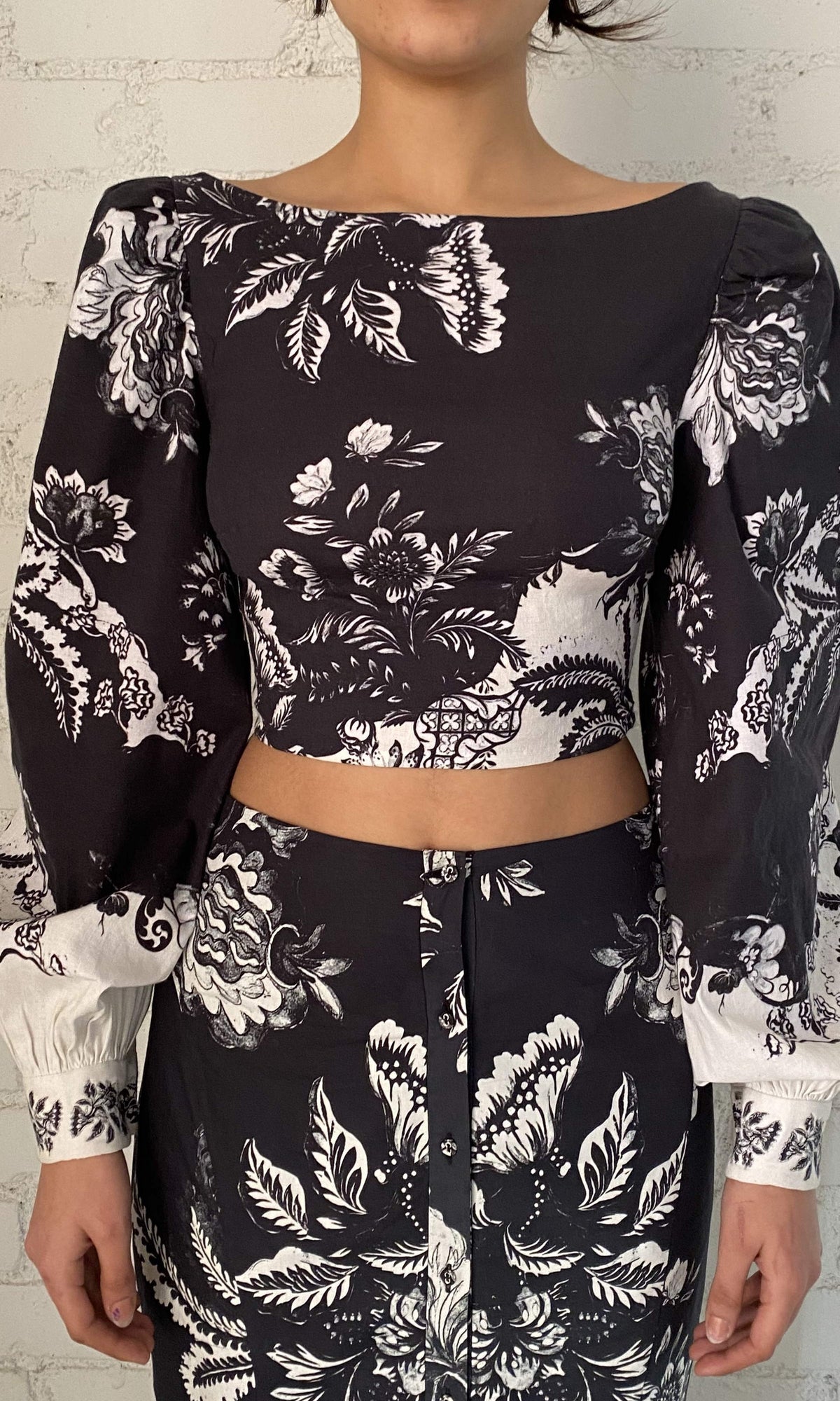 Hemant And Nandita | Inv Linen Lycra Top | Black Print