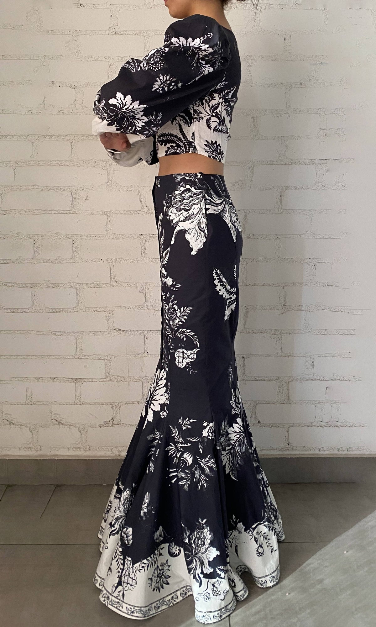 Hemant And Nandita | Inv Linen Lycra Top | Black Print