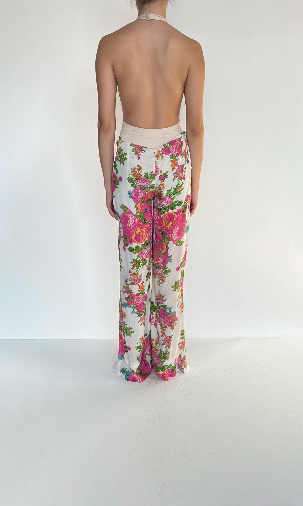 Hemant And Nandita | Inv Polyester Satin Lycra Floral Pants | White