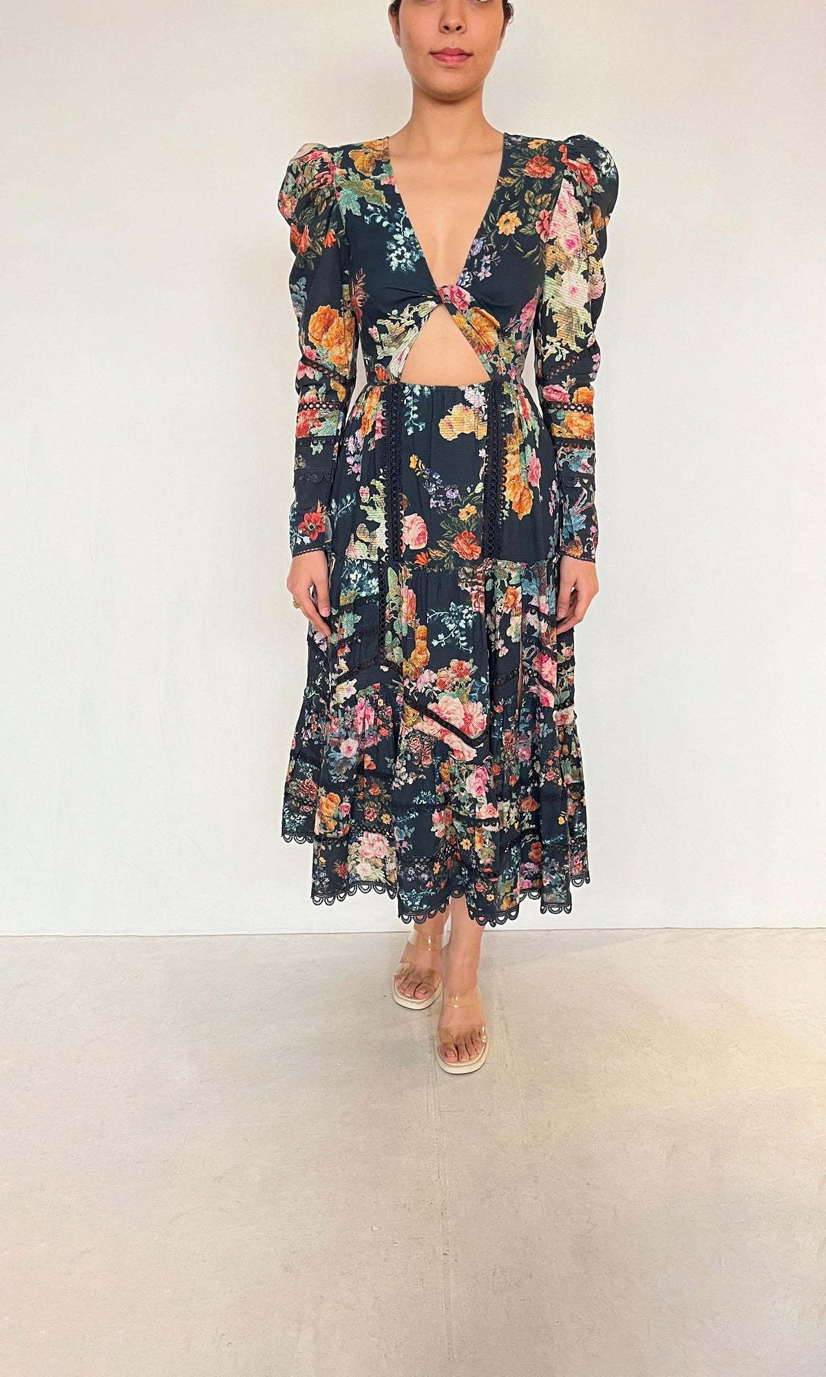 Hemant And Nandita | Inv Organza Rafa Long Dress | Navy Blue