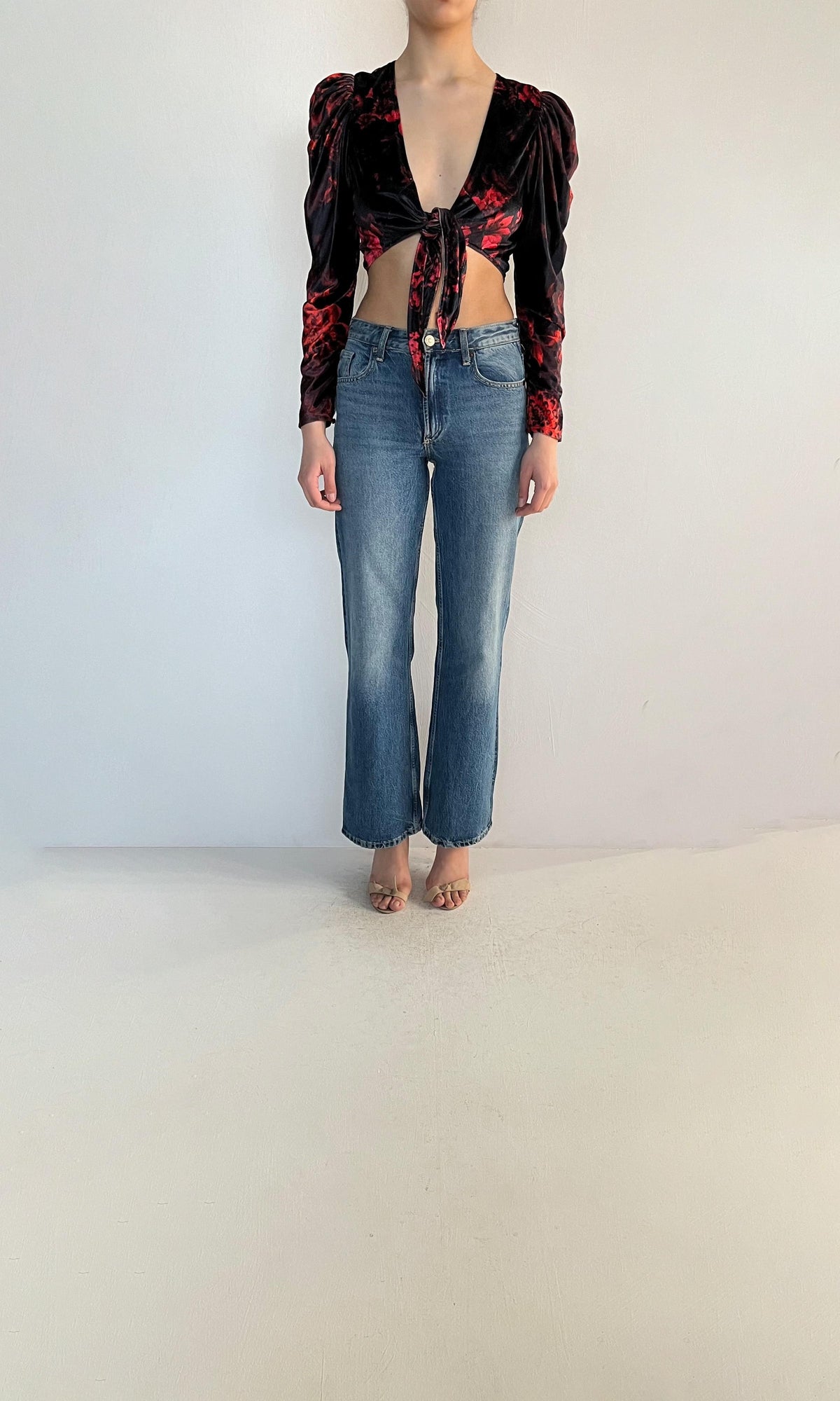 Hemant And Nandita | Inv Velvet Top | Black/Red