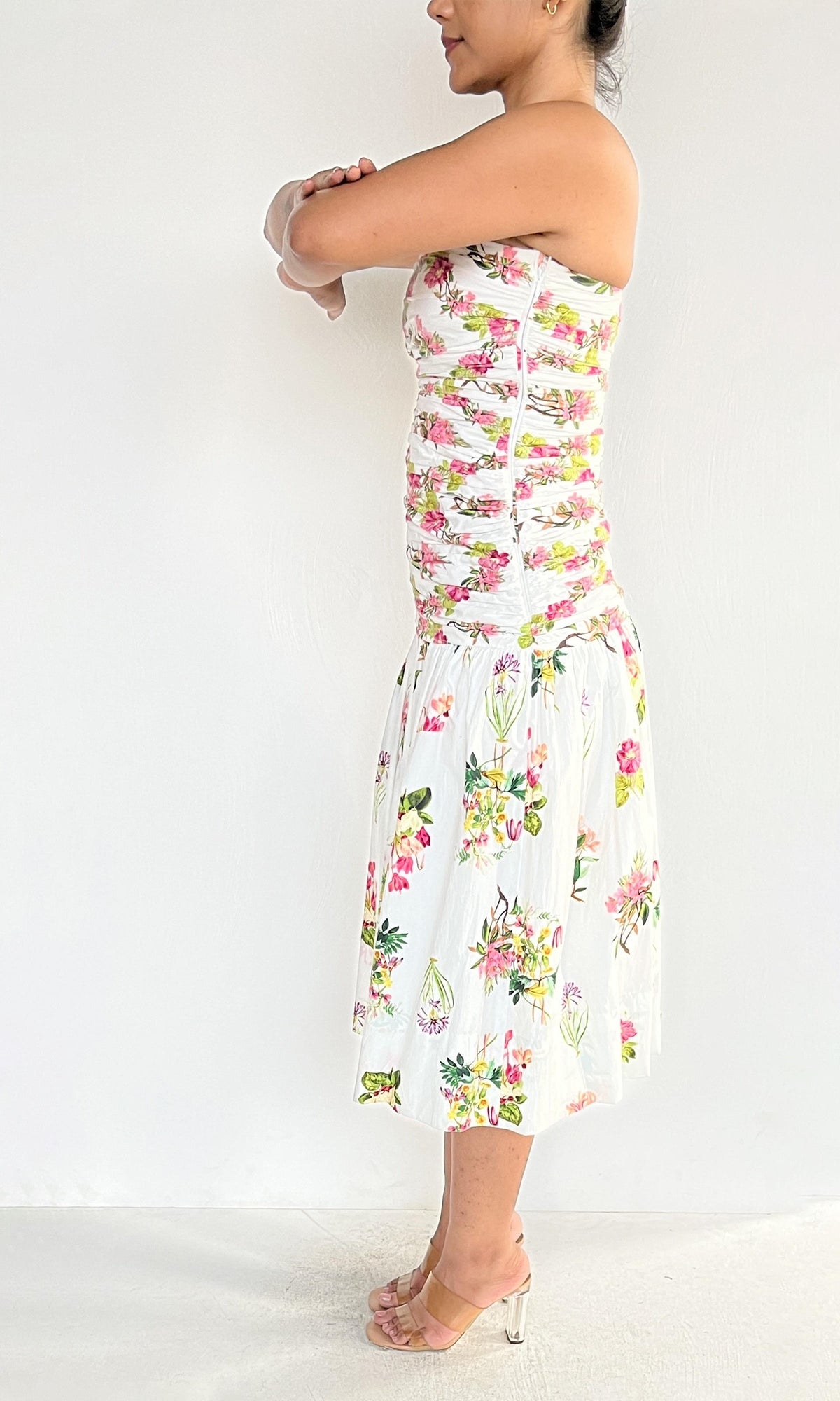 Hemant And Nandita | Inv Cotton Poplin Midi Dress | White Multi