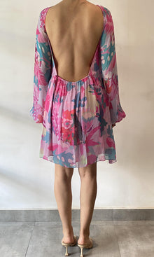 Hemant And Nandita | Inv Viscose Boatneck Short Dress | Pink Multi