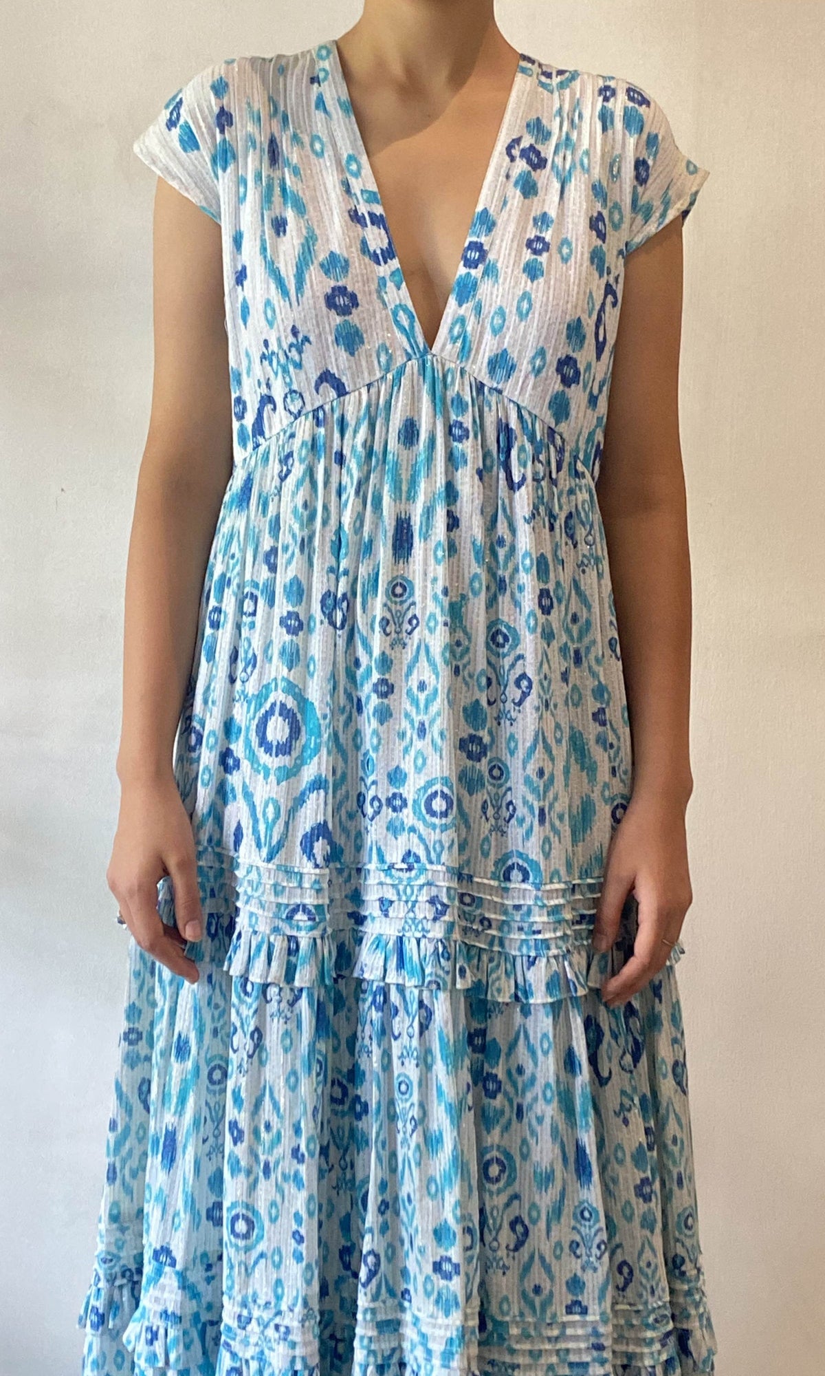 Hemant And Nandita | Inv Viscose Crinkle Rayon Long Dress | Blue