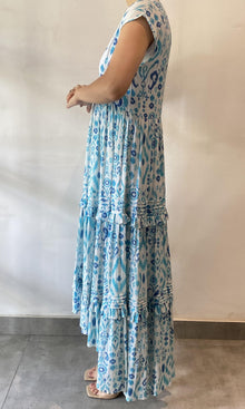 Hemant And Nandita | Inv Viscose Crinkle Rayon Long Dress | Blue