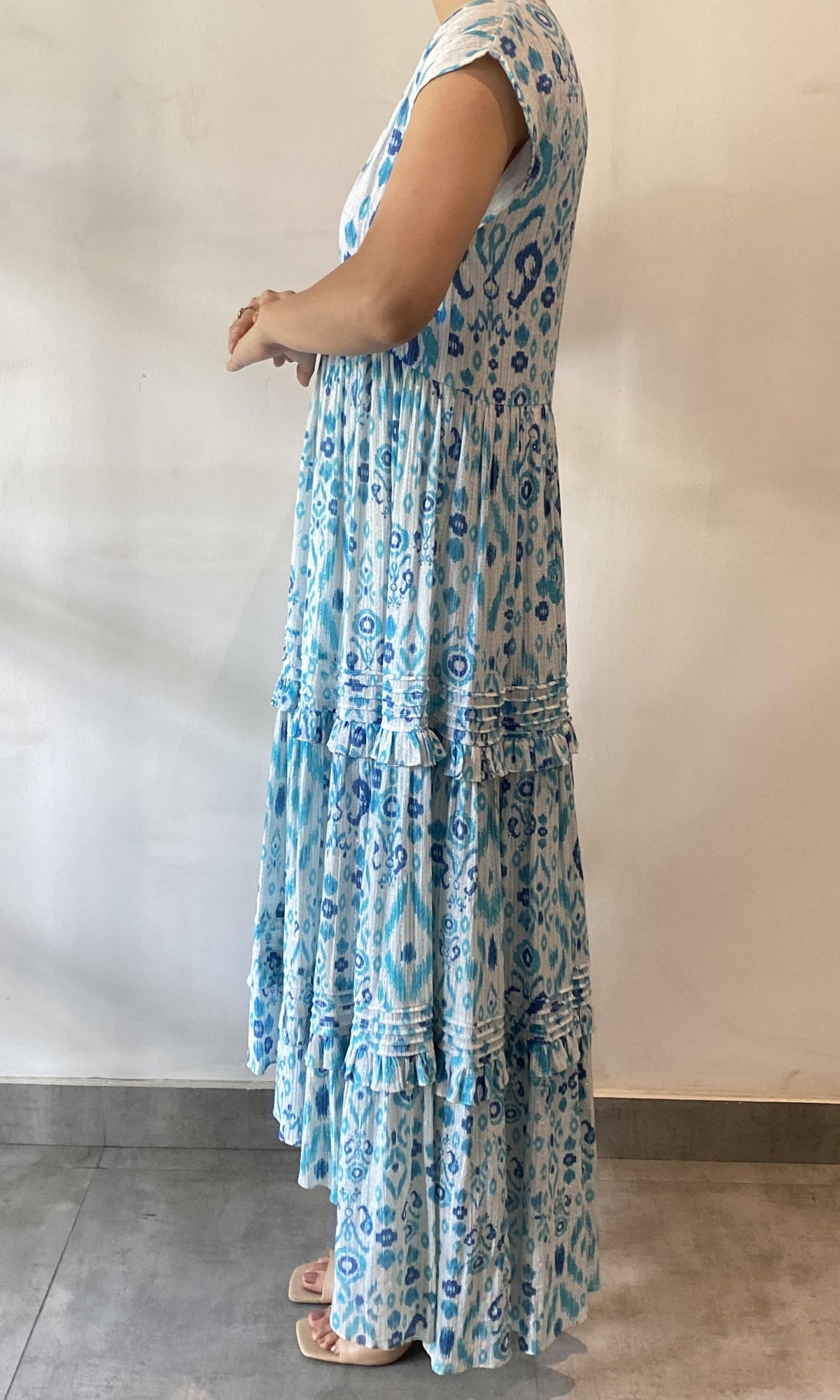 Hemant And Nandita | Inv Viscose Crinkle Rayon Long Dress | Blue