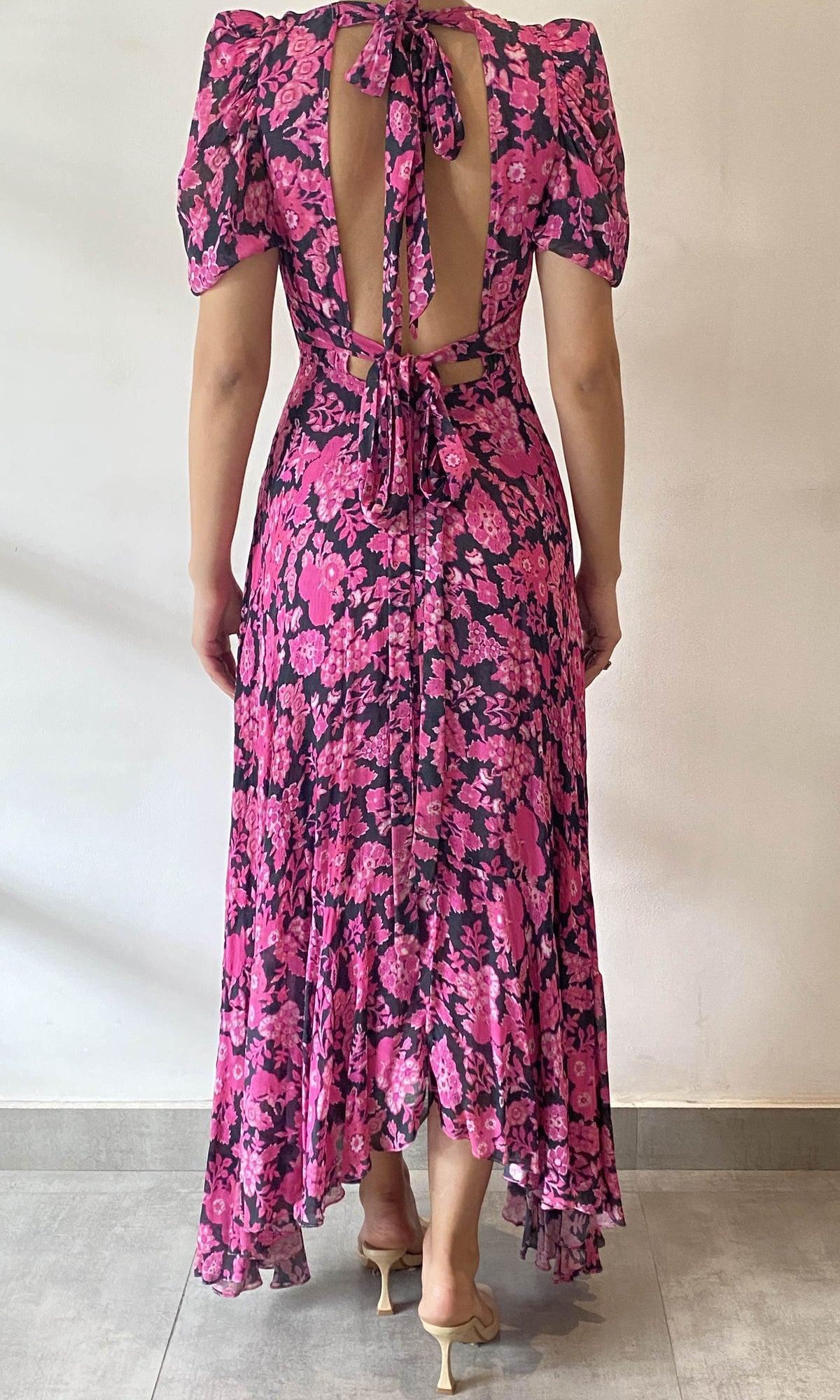 Hemant And Nandita | Inv Viscose Long Dress | Pink Black