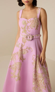 Hemant And Nandita | Jiah Linen Cotton Midi Dress With Buckle Belt | Lilac