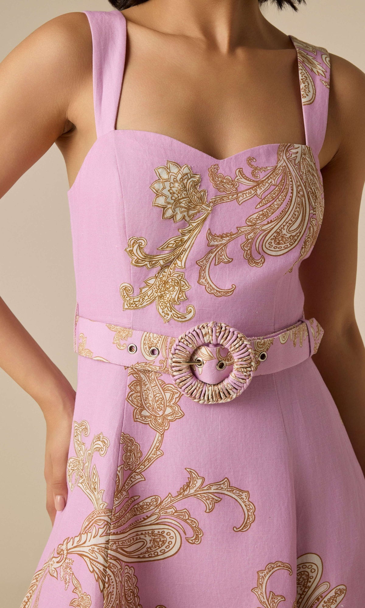 Hemant And Nandita | Jiah Linen Cotton Midi Dress With Buckle Belt | Lilac