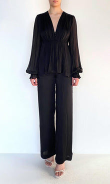 Hemant And Nandita | Johi Viscose Satin Straight Pants | Solid Black
