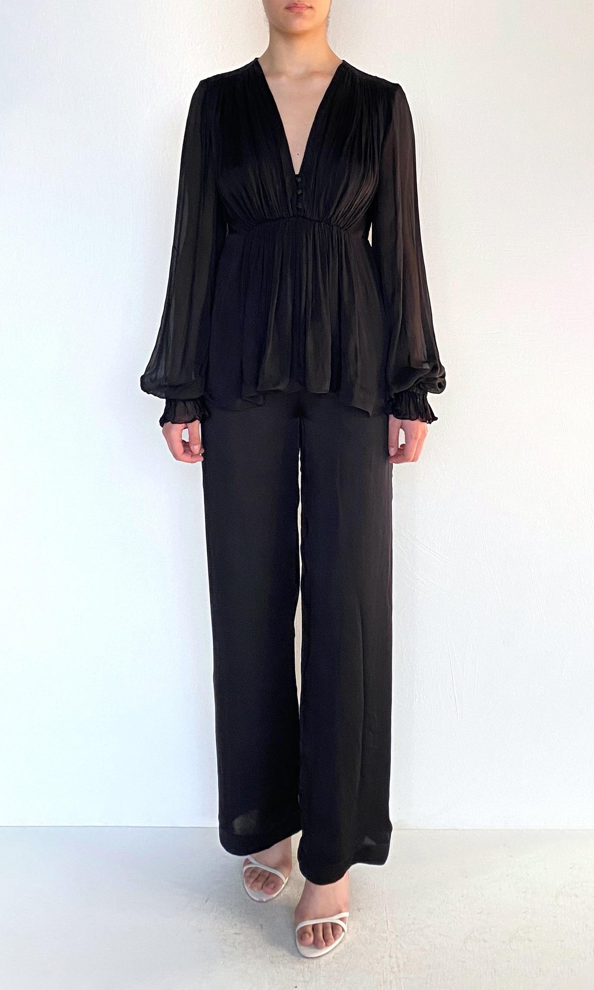 Hemant And Nandita | Johi Viscose Satin Straight Pants | Solid Black