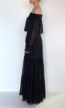 Hemant And Nandita | Johi Viscose Flat Chiffon Tiered Maxi Skirt | Black