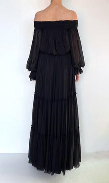 Hemant And Nandita | Johi Viscose Flat Chiffon Tiered Maxi Skirt | Black