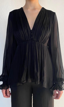 Hemant And Nandita | Johi Viscose Flat Chiffon Gathered Top | Black