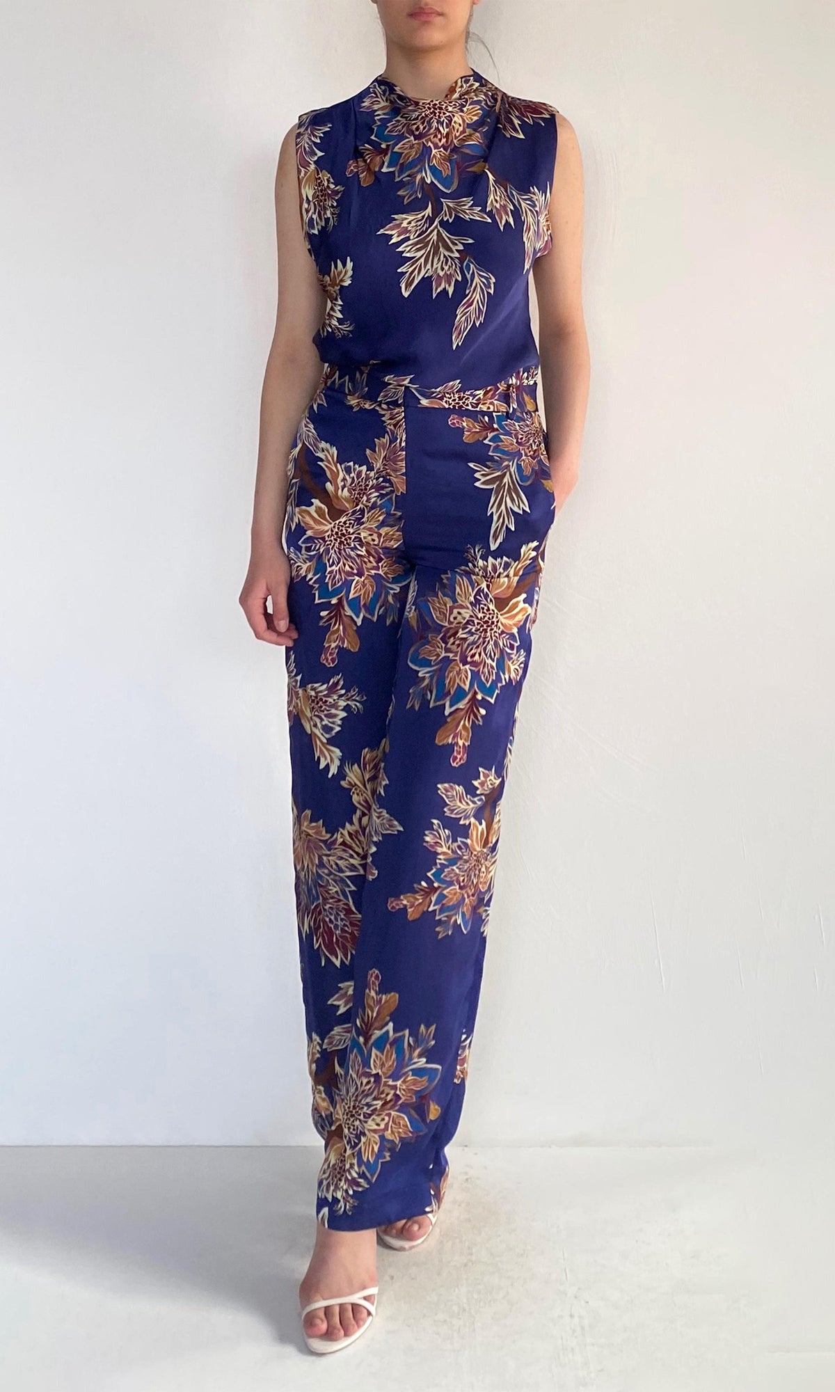 Hemant And Nandita | Leela Viscose Satin Straight Pants | Midnight Blue