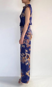 Hemant And Nandita | Leela Viscose Satin Straight Pants | Midnight Blue