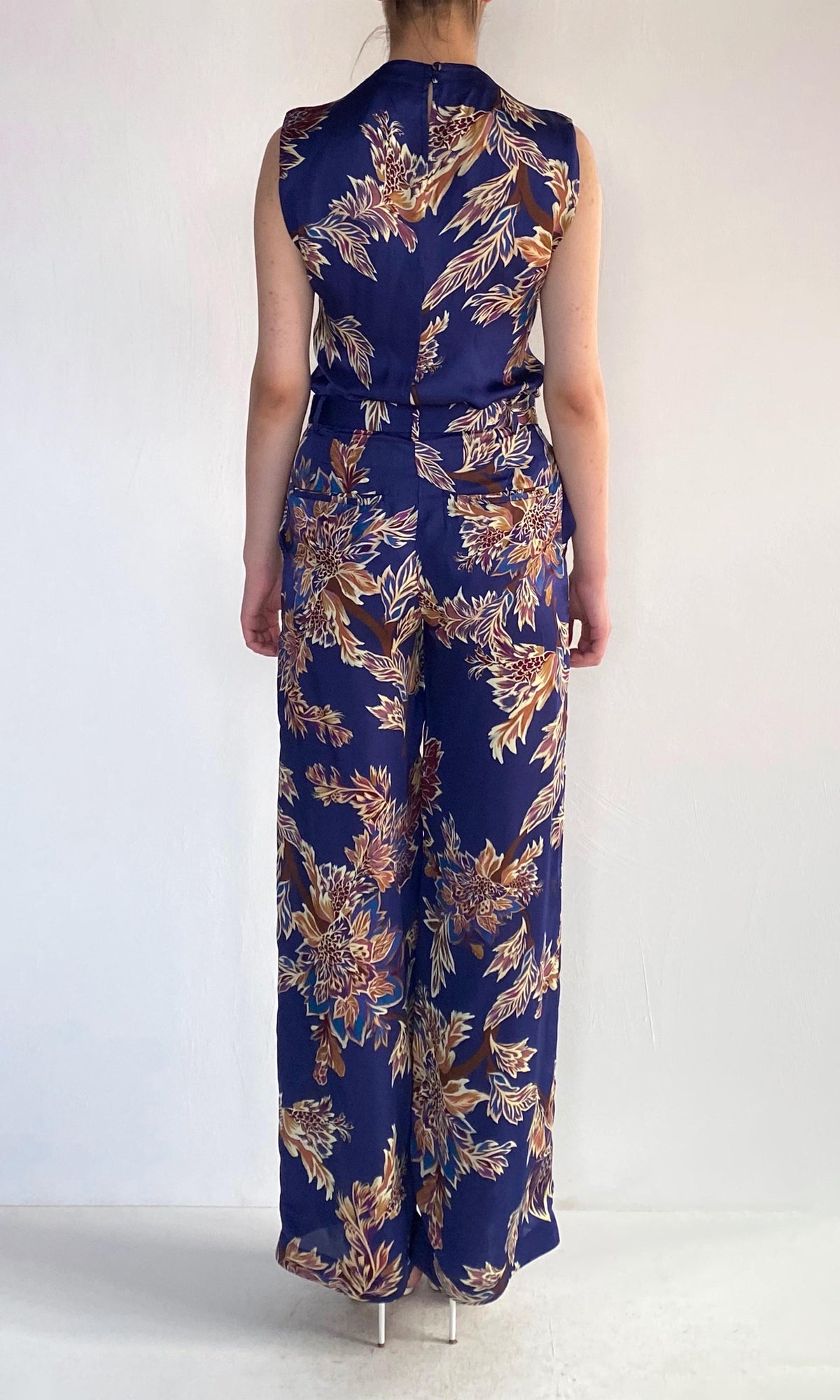 Hemant And Nandita | Leela Viscose Satin Straight Pants | Midnight Blue