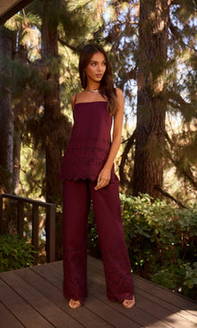 Hemant And Nandita | Mahi Cotton Schiffly High Slit Top | Burgundy