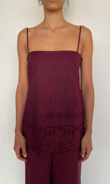 Hemant And Nandita | Mahi Cotton Schiffly High Slit Top | Burgundy
