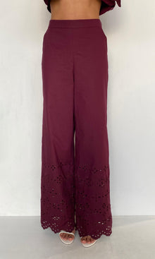 Hemant And Nandita | Mahi Cotton Schiffli Pants | Burgundy