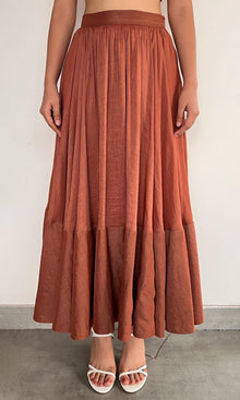 Hemant And Nandita | Nain Viscose Organza Linen Midi Skirt | Brown