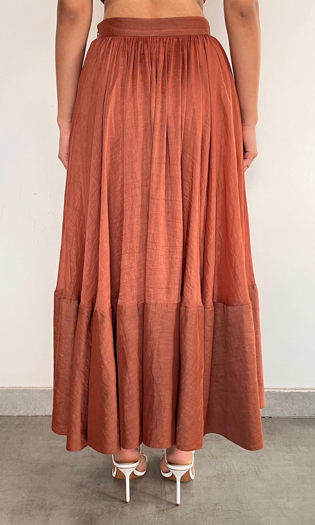 Hemant And Nandita | Nain Viscose Organza Linen Midi Skirt | Brown