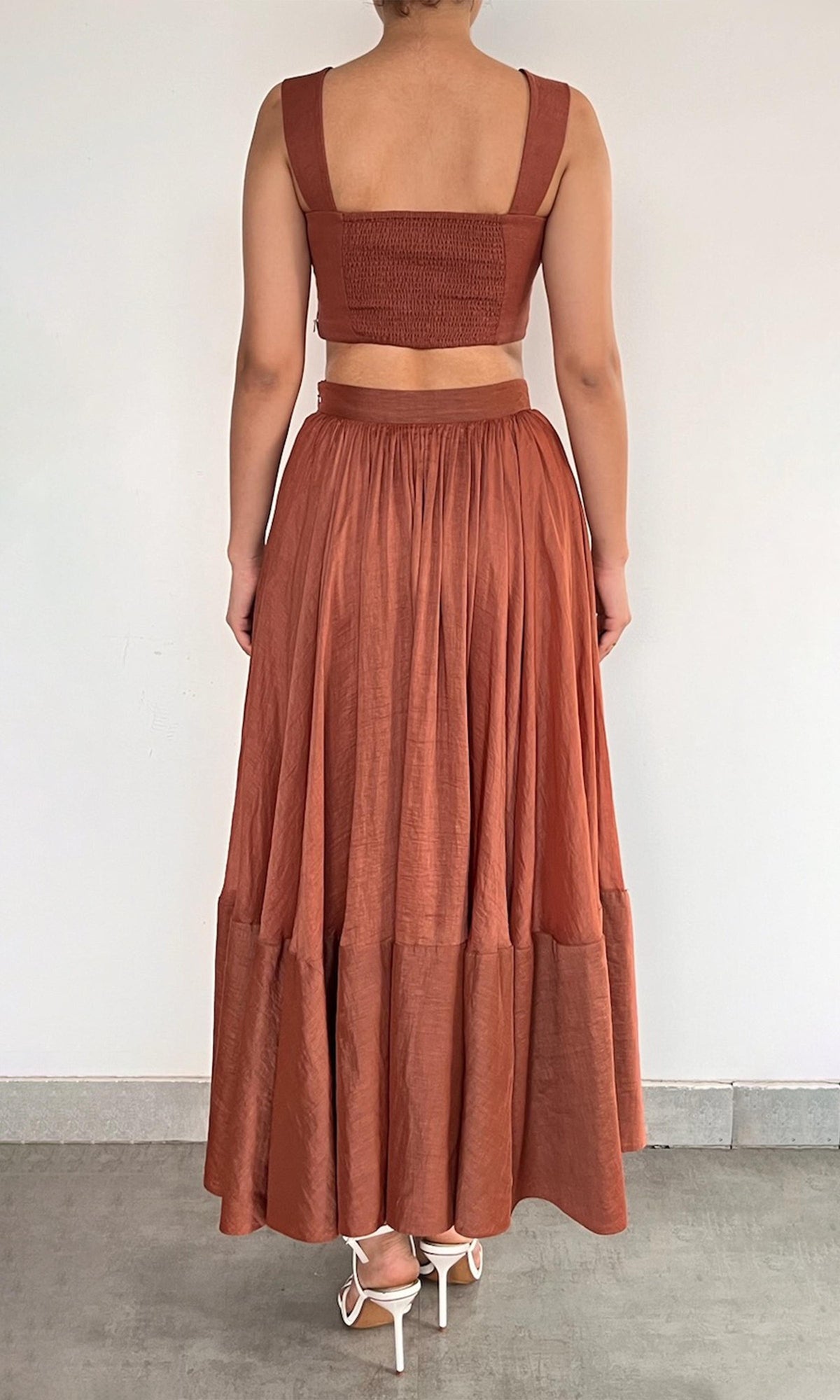 Hemant And Nandita | Nain Viscose Organza Linen Midi Skirt | Brown