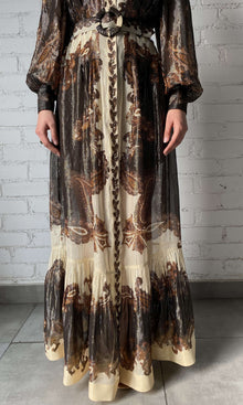 Hemant And Nandita | Omya Viscose Ggt Stripe Lurex Long Shirt Dress With Buckle Belt | Brown Multi