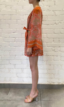 Hemant And Nandita | Omya Viscose Chiffone Romper With Belt | Beige/Orange Multi