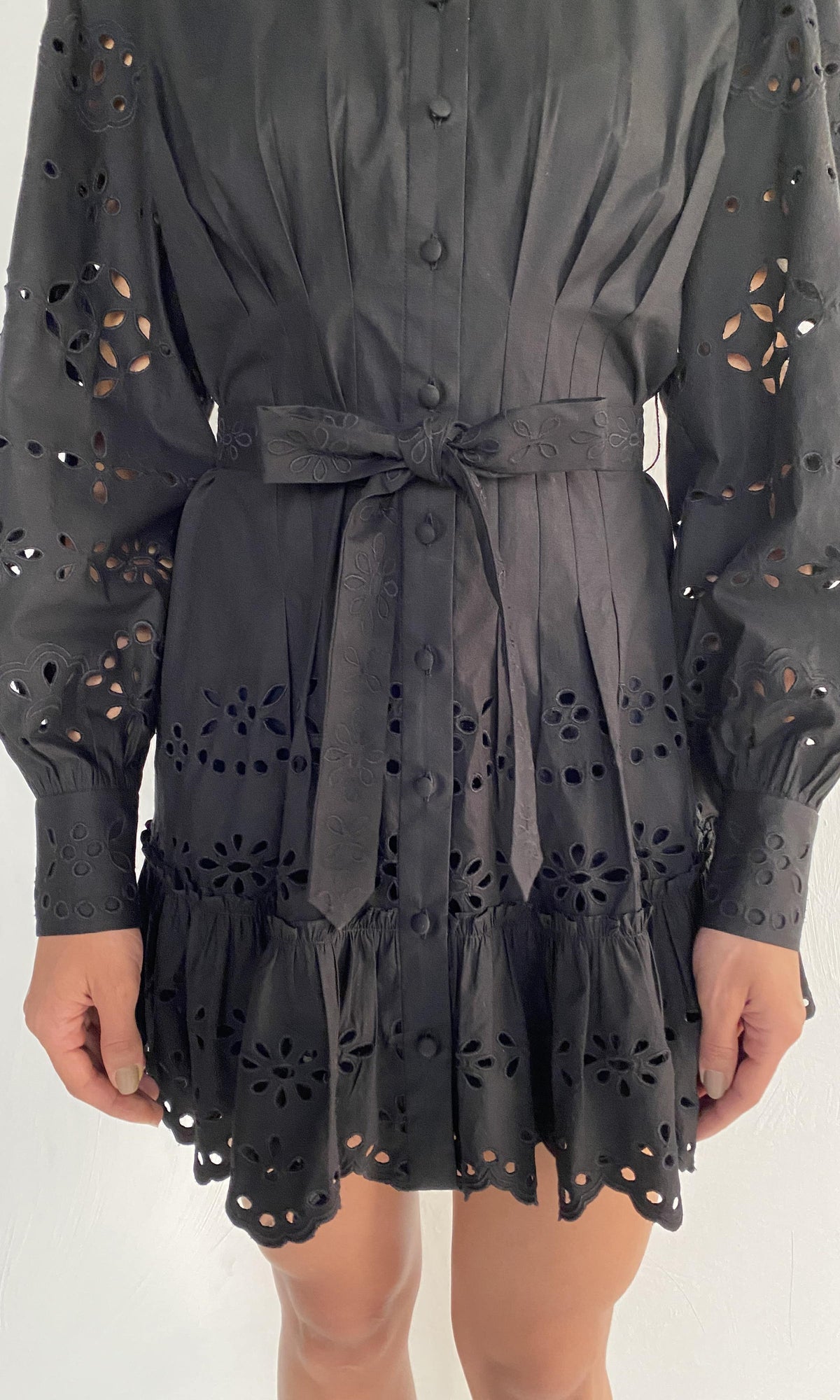 Womens | Raga Cotton Schiffli Short Dress With Buckle Belt And Slip | Black
