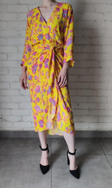 Womens | Raisa Rayon Crinkle Lurex Midi Dress | Yellow