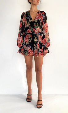 Hemant And Nandita | Rani Viscose Crinkle Chiffon Romper With Tie Up Belt | Black