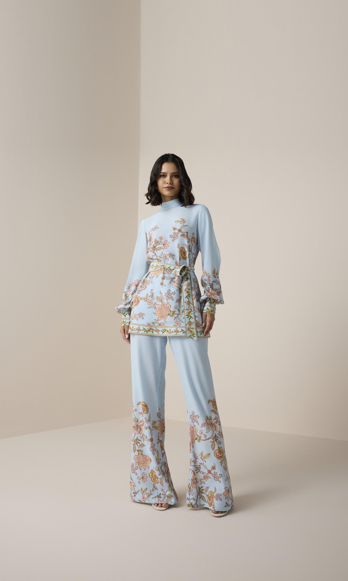 Hemant And Nandita | Riah Viscose Heavy Crepe Scarf Neck Top | Powder Blue