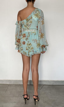 Womens | Rohi Viscose Crinkle Chiffon Romper With Belt | Turquoise Multi