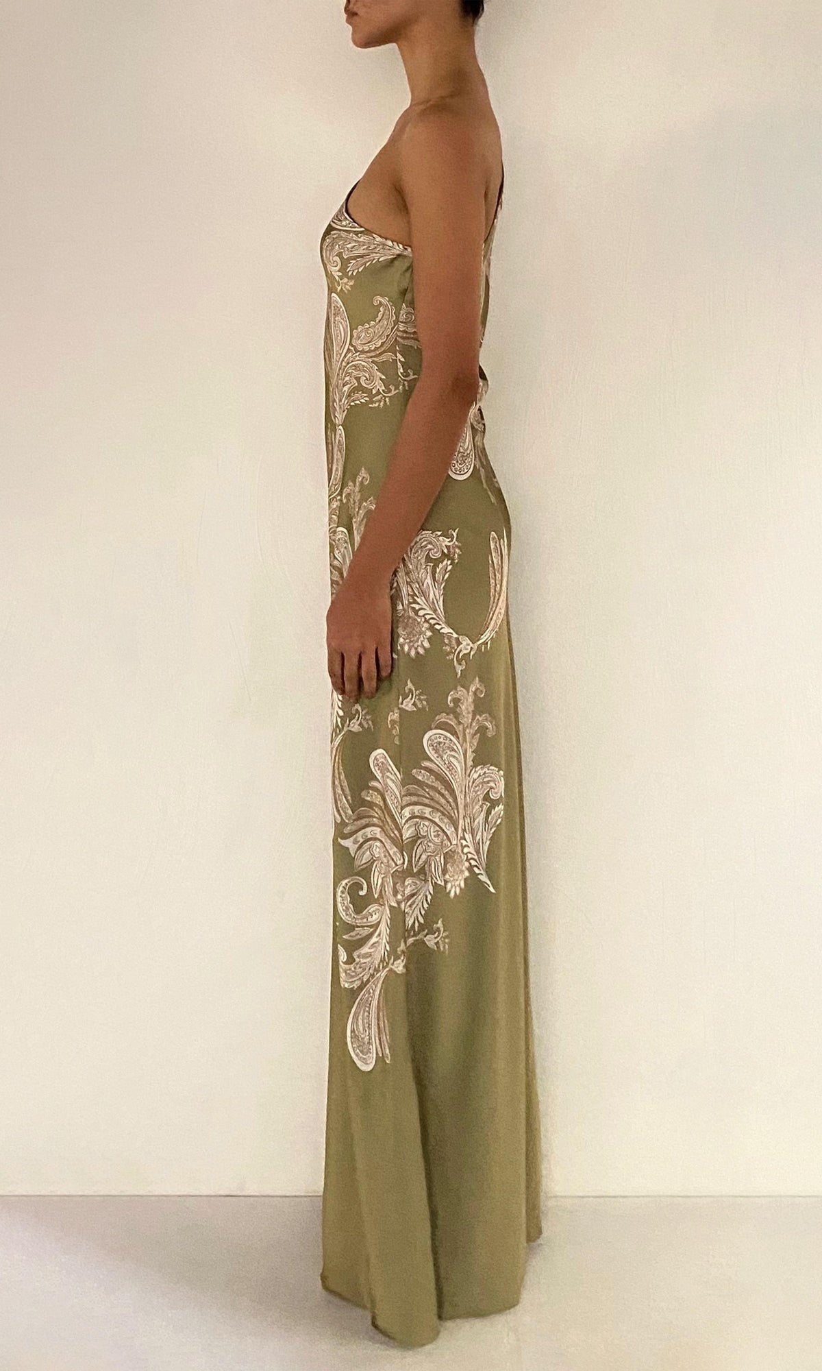 Womens | Sakhi Polyester Satin Lycra Long Dress | Olive