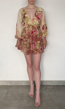 Womens | Sama Viscose Crinkle Chiffone Short Dress | Ivory Multi
