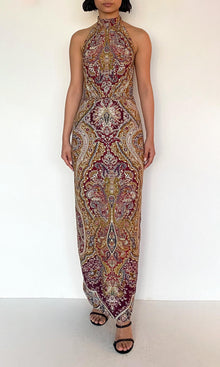 Hemant And Nandita | Shifa Viscose Heavy Crepe Halter Ankle Length Dress | Burgundy
